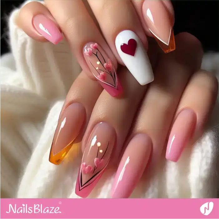 Glossy Peach Fuzz Nails with Jelly Tips and Hearts | Color of the Year 2024 - NB1903